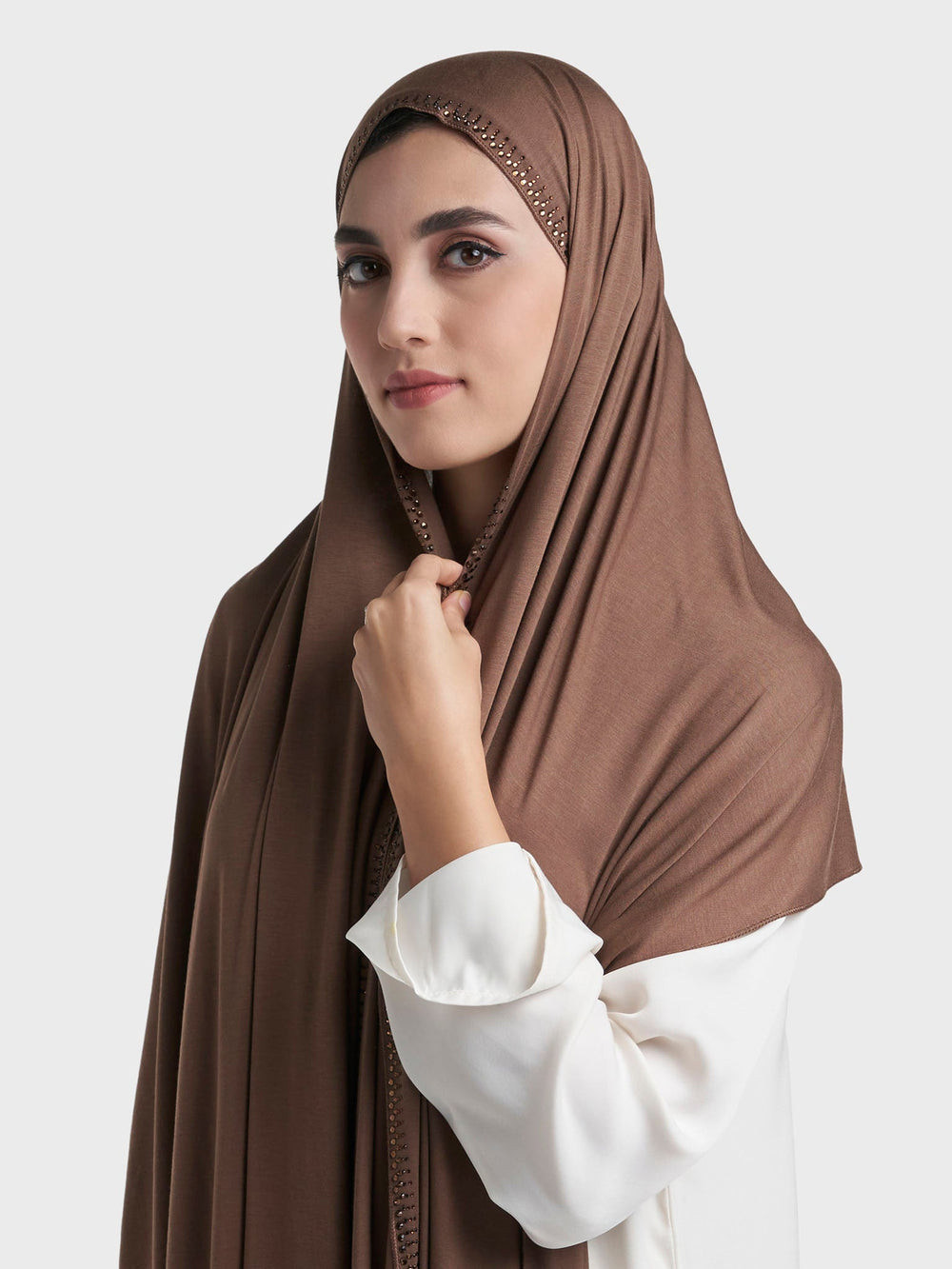 Plain Jersey Hijab with Crown Stone Line Border
