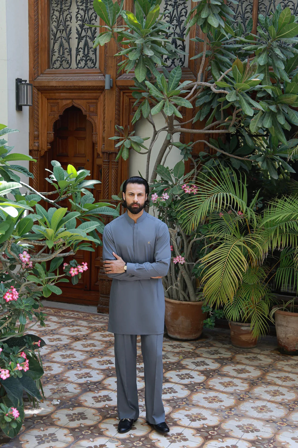 Humayun Alamgir — Slate Grey Wash and Wear Kurta Pajama