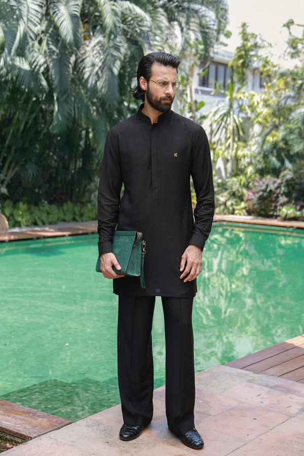 Humayun Alamgir — Black Linen Silk Kurta Pajama