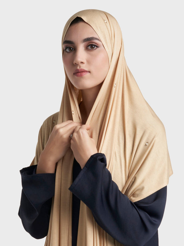 Rayon Jersey Hijab with Stone and Pearl Motif