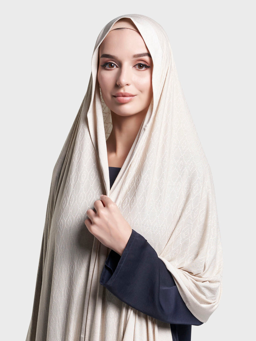 Solid Self Design Geo Pattern Jacquard Print Hijab